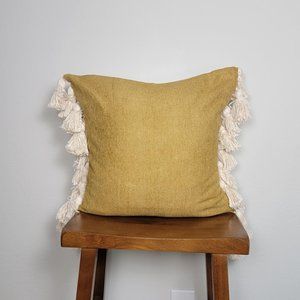 Mustard Cotton Chenille Tasseled Pillow Cover